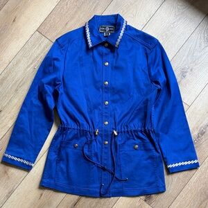 St John Sport Jacket Coat Womens P Royal Blue Cinch Waist Full Zip Drawstring